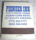Pioneer Inn Hotel Casino Reno Matchbook  Unstruck In Excellent Condidion