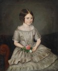 19th Century Oil - Girl Holding Flowers