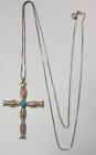 Vintage Large Navajo Sterling Silver Turquois Necklace Chain 30    Cross 64mm