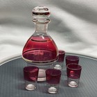 Vintage Cranberry Glass Decanter Set With 5 Shot Glasses Gold Gilt Trim 6 Piece