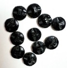 Set Of 11 Antique Black Glass Buttons Matching Blue Luster Stripe 1 2   
