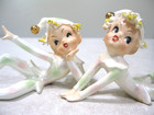 2- Vtg Lefton Pixie Elf  305 Iridescent White Luster Gold Blonde Spaghetti Hair