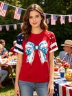 Winpoplis Womens America Flag Bow Tops Tee Usa Independence Day Loose Patriotic