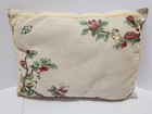 Vintage Chinoiserie Embroidered Pillow - Bird   Botanical Motif - Linen Blend