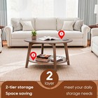 Round Coffee Table With Storage 2-tier Modern Wood Center Table For Living Room