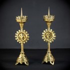 Candlesticks Pair French   Two 1800s Antique Gilded Bronze Candle Holders 22 4 _