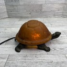 Vintage Turtle Lamp Tiffany Style Amber Glass Brass Base Night Light Tested Work