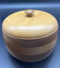 Vintage Inlaid Wood Hand Turned Round Bowl W lid - Artist Signed 1992