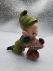 Vintage Pixie Elf On Mushroom With Lady Bug 1950s Cute Josef Original Gnome