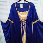Xxl Medieval Renaissance Velvet Gown Lace Up Bell Sleeves Gold Trim Costume