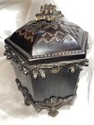 Vintage Hollywood Regency Hexagon Casket Box Faux Alligator Heavy Ornate Bronze