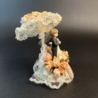 Vtg 1950 s Wedding Cake Topper Bride   Groom Ceramic 8    Blonde Usa Lace Peach