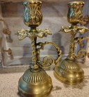 Pair Of Vintage Solid Brass Mcm Candlesticks  Brass Candlesticks  Hc