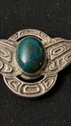 Heavy 18 G West Coast Sterling Thunderbird Brooch  Green Turquoise Haida