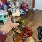 Vtg Clear Glass Rooster Shaped Bottle Vinegar Infused Red Yellow Peppers Perfect