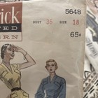 Rare 1950s Vintage Sewing Pattern Bust 36 Size 18 Butterick 5648