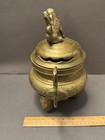 Large Heavy Brass Asian Lion Foo Dog Komainu Incense Burner Censer Vintage
