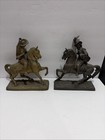 Antique Set Of 2 Buffalo Bill Cody Wild West Show Spelter Metal Statues Bookends