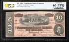 T-68 1864  10 Confederate Currency Pcgs 63 Ppq Civil War Ten Dollar Bill 0441