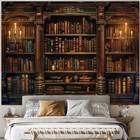 Vintage Bookshelf Tapestry Medieval Art Book Tapestries Wall Hanging Gothic D   
