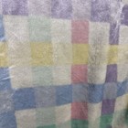 Vintage Plush Baby Crib Blanket Fleece Pastel Squares With Yellow Trim