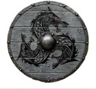 Handcrafted Viking Round Wooden Shield With Dragon Design     Medieval Norse Decor