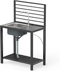 Domi Kitchen Island With Aluminum Sink  Faucet  Drainboard  And Storage Shelves