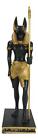 Egyptian God Anubis With Staff And Ankh Standing On Hieroglyphic Base Figurine