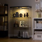 Glass Display Cabinet W led Light 3 Shelves 2 Doors Storage Case For Curio Black