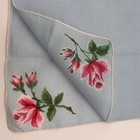 Vtg Blue Handkerchief With A Print Of Red Roses In The Corners Hand Rolled 14   