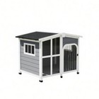 Dog House Wooden Pet Shelter With Openable Roof Dogs Kennel Gray Indoor Outdoor