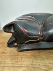 Vintage 90   s Large Heavy Wooden Sleeping Cat Black   Red Hand Carved