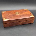 Wooden Trinket Jewelry Stash Box Brass Inlay Nautical Theme 8 x5   x2    Hinged Lid