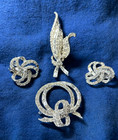 Vintage 4 Piece Set Rhinestone  round   Rectangular  Brooch pins   Earrings