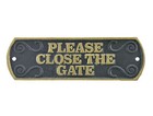 Cast Iron Please Close The Gate Sign 9x3 Rustic Metal Wall Plaque Outdoor Decor