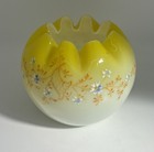 Antique Victorian Yellow Cased Painted Art Glass Rose Bowl Vase 4 5    X 4    Glows 
