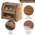 Large 2-layer Farmhouse Bread Box Acacia Wood Clear Doors Air Vents Kitchen