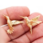 14k Yellow Gold And Diamond Hummingbird Bird Pin Brooch