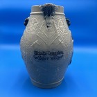 Vintage Salt Glazed Beer Pitcher Grey Blue Figural German Quote Unmarked Cobalt