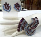 3  Huge Prong-set Blue Purple Baguettes Rhinestone Ruffled Pin Earrings Set