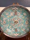 Vintage Japanese Cloisonne Porcelain Bowl Encased In Pewter Metal 