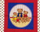 Teddy Bear Family Pillow Squares Panel Red Hearts Cotton Fabric Backing Cranston