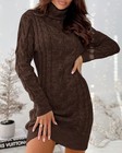 Womens Cable Knit Sweater Dress Sexy Long Sleeve Bodycon Turtleneck Mini Fall Sw