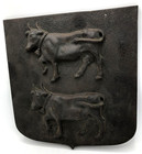 Heavy Antique French Cast Iron Plate Early 1900 s Cows