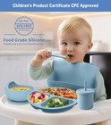 10 Pcs Silicone Baby Feeding Set Suction Bowl Divided Plate Bib Cup Blue Set