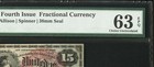 Pmg 63  Fr  1271 Fractional 1869 Usa Currency 15c  Fourth 4th Issue Bank Note