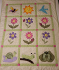 New Handmade Baby Girl  Crib Quilt  Throw Blanket  Flowers Frog Turtle Butterfly