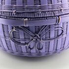Chinese Wicker Sewing Basket Vintage Round  12 X 10 Inches Purple Large