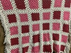 Handmade Vintage Pink Granny Square Throw Crochet  Fringe Afghan 90s Retro 47x42