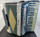 Vtg Monarch Piano Accordion Italy 41 Keys-120 Bass Buttons Faux Pearl Blue White